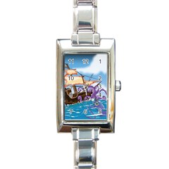 Piratepirate Ship Attacked By Giant Squid  Rectangular Italian Charm Watch