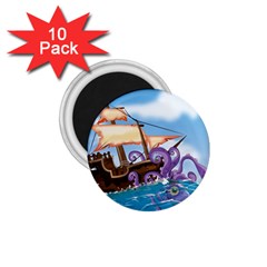 Piratepirate Ship Attacked By Giant Squid  1 75  Button Magnet (10 Pack) by NickGreenaway