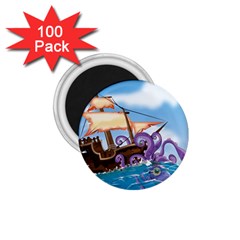 Piratepirate Ship Attacked By Giant Squid  1 75  Button Magnet (100 Pack) by NickGreenaway