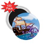 PiratePirate Ship Attacked By Giant Squid  2.25  Button Magnet (100 pack) Front