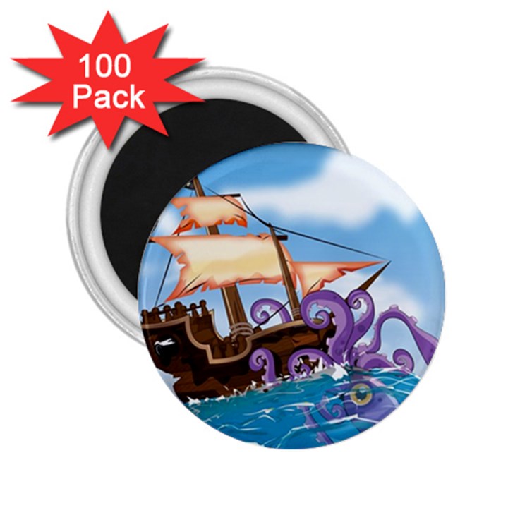 PiratePirate Ship Attacked By Giant Squid  2.25  Button Magnet (100 pack)