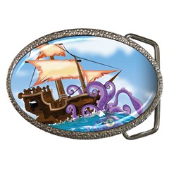 Piratepirate Ship Attacked By Giant Squid  Belt Buckle (oval)