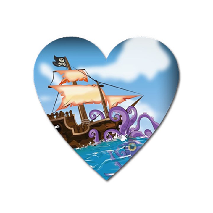 PiratePirate Ship Attacked By Giant Squid  Magnet (Heart)