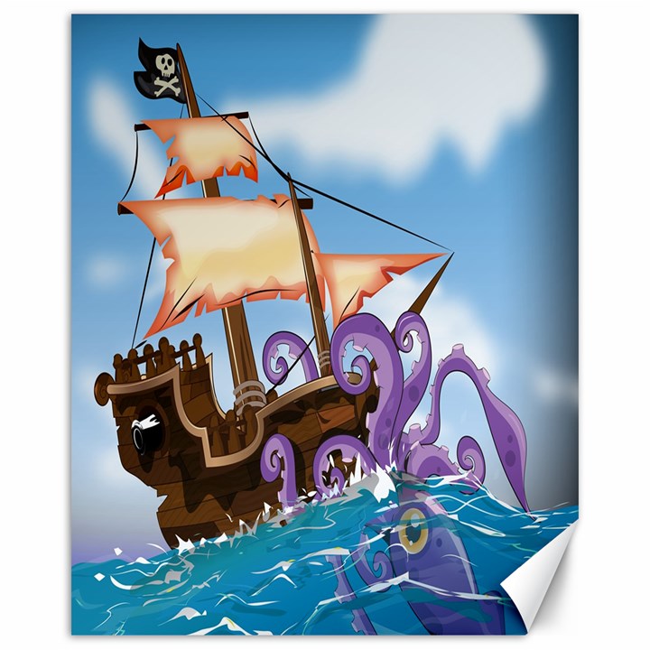 PiratePirate Ship Attacked By Giant Squid  Canvas 16  x 20  (Unframed)