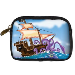 Piratepirate Ship Attacked By Giant Squid  Digital Camera Leather Case