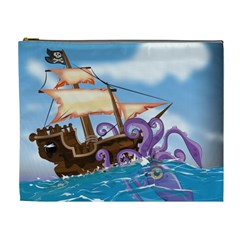 Piratepirate Ship Attacked By Giant Squid  Cosmetic Bag (xl) by NickGreenaway