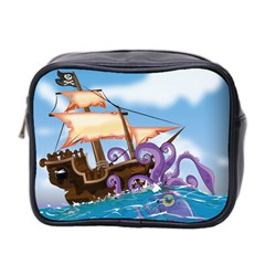 Piratepirate Ship Attacked By Giant Squid  Mini Travel Toiletry Bag (two Sides)