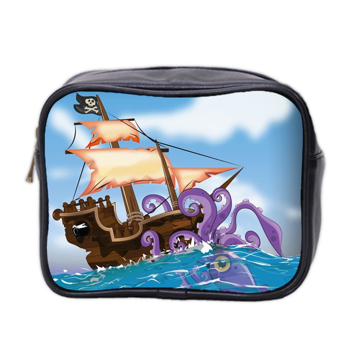 PiratePirate Ship Attacked By Giant Squid  Mini Travel Toiletry Bag (Two Sides)