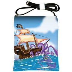 Piratepirate Ship Attacked By Giant Squid  Shoulder Sling Bag by NickGreenaway