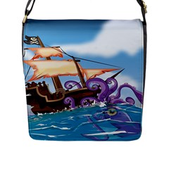 Piratepirate Ship Attacked By Giant Squid  Flap Closure Messenger Bag (large)