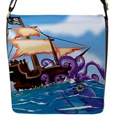 Piratepirate Ship Attacked By Giant Squid  Flap Closure Messenger Bag (small) by NickGreenaway