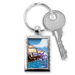 Pirate Ship Attacked By Giant Squid cartoon. Key Chain (Rectangle) Front