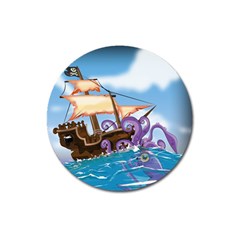 Pirate Ship Attacked By Giant Squid Cartoon  Magnet 3  (round) by NickGreenaway