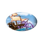 Pirate Ship Attacked By Giant Squid cartoon. Sticker 100 Pack (Oval) Front