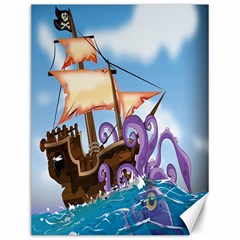 Pirate Ship Attacked By Giant Squid Cartoon  Canvas 12  X 16  (unframed)