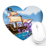 Pirate Ship Attacked By Giant Squid cartoon. Mouse Pad (Heart) Front