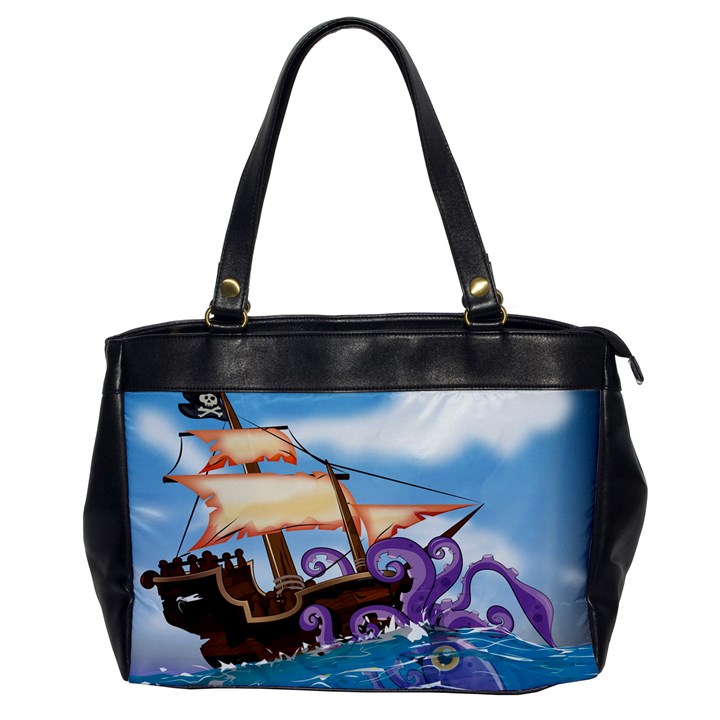 Pirate Ship Attacked By Giant Squid cartoon. Oversize Office Handbag (One Side)