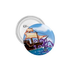 Pirate Ship Attacked By Giant Squid Cartoon  1 75  Button