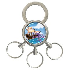 Pirate Ship Attacked By Giant Squid Cartoon  3-ring Key Chain by NickGreenaway