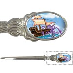 Pirate Ship Attacked By Giant Squid cartoon. Letter Opener Front