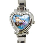 Pirate Ship Attacked By Giant Squid cartoon. Heart Italian Charm Watch  Front