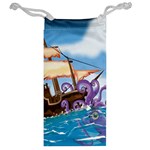 Pirate Ship Attacked By Giant Squid cartoon. Jewelry Bag Back