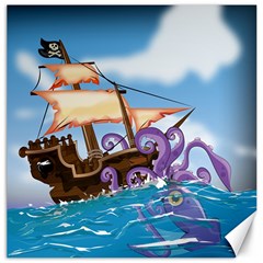 Pirate Ship Attacked By Giant Squid Cartoon  Canvas 20  X 20  (unframed) by NickGreenaway