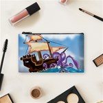 Pirate Ship Attacked By Giant Squid cartoon. Cosmetic Bag (Small) Front