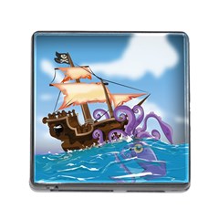 Pirate Ship Attacked By Giant Squid Cartoon  Memory Card Reader With Storage (square) by NickGreenaway