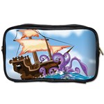 Pirate Ship Attacked By Giant Squid cartoon. Travel Toiletry Bag (Two Sides) Front