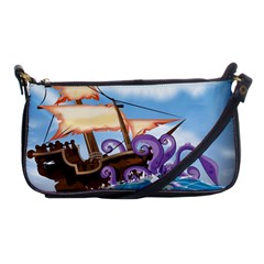 Pirate Ship Attacked By Giant Squid Cartoon  Evening Bag by NickGreenaway