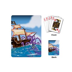 Pirate Ship Attacked By Giant Squid Cartoon  Playing Cards (mini)