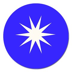 Deep Blue And White Star Magnet 5  (round) by Colorfulart23