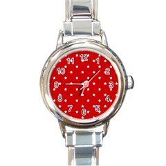 White Stars On Red Round Italian Charm Watch by StuffOrSomething