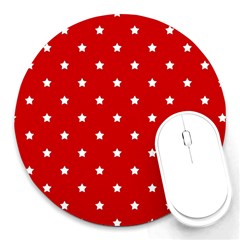 White Stars On Red 8  Mouse Pad (round) by StuffOrSomething