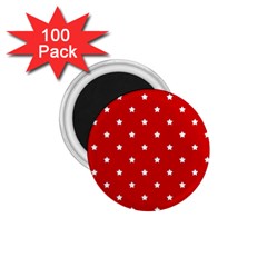 White Stars On Red 1 75  Button Magnet (100 Pack)