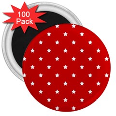 White Stars On Red 3  Button Magnet (100 Pack)