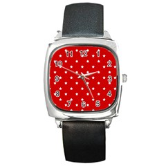 White Stars On Red Square Leather Watch by StuffOrSomething