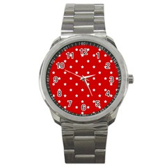 White Stars On Red Sport Metal Watch by StuffOrSomething