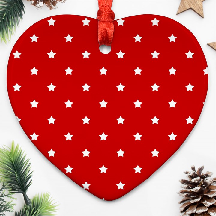 White Stars On Red Heart Ornament (Two Sides)