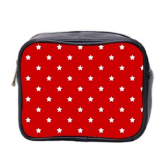 White Stars On Red Mini Travel Toiletry Bag (two Sides)