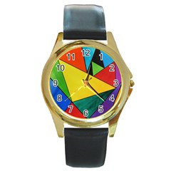 Abstract Round Leather Watch (gold Rim) 