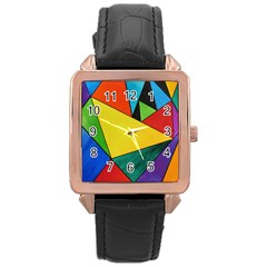 Abstract Rose Gold Leather Watch 