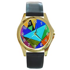 Abstract Round Leather Watch (gold Rim) 