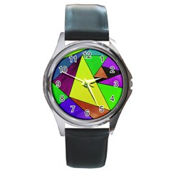 Abstract Round Leather Watch (silver Rim) by Siebenhuehner