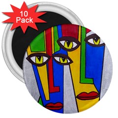 Face 3  Button Magnet (10 Pack)