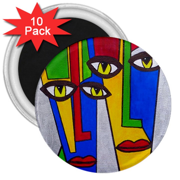 Face 3  Button Magnet (10 pack)