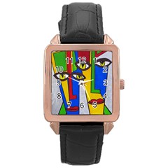 Face Rose Gold Leather Watch 