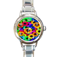 Colorful Sunflowers Round Italian Charm Watch by StuffOrSomething