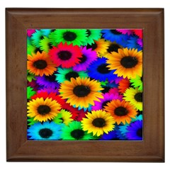 Colorful Sunflowers Framed Ceramic Tile